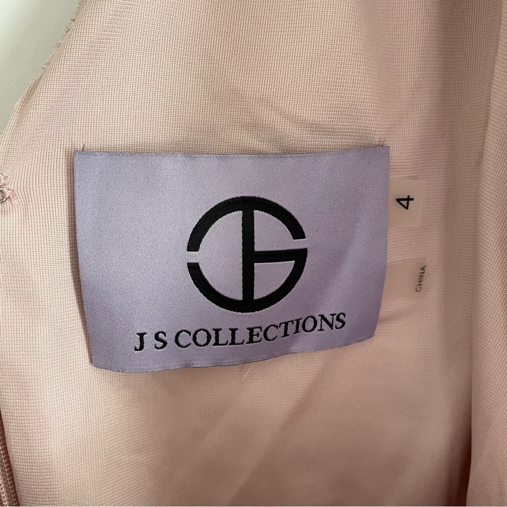 JS COLLECTIONS RIVER PUFF SLEEVE COLUMN GOWN NEW Size 4 Blush - Picture 11 of 15